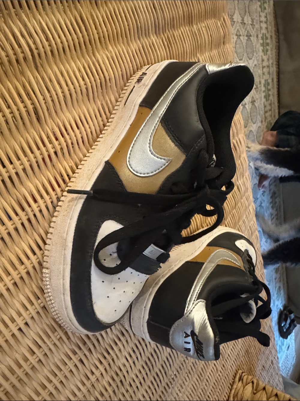 Nike Air Force Ones — Black, White & Gold - Boys size 7Y. Barely worn